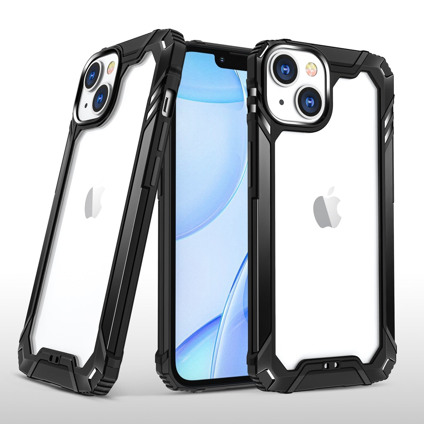 For Apple iPhone 11 (6.1") Metal Frame Transparent Hybrid Rubber TPU + Hard PC Color Bumper Frame Shockproof  Phone Case Cover