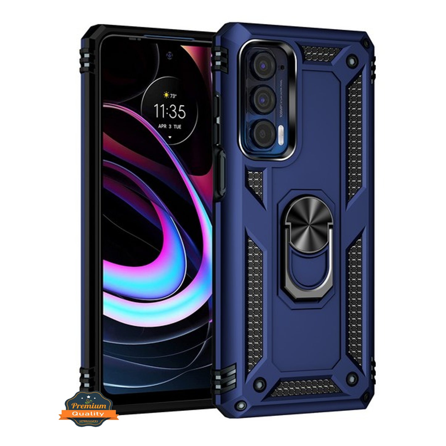 For Motorola Edge 2021 Shockproof Hybrid Dual Layer PC + TPU with Rotating Ring Stand Metal Kickstand Heavy Duty Armor Shell  Phone Case Cover