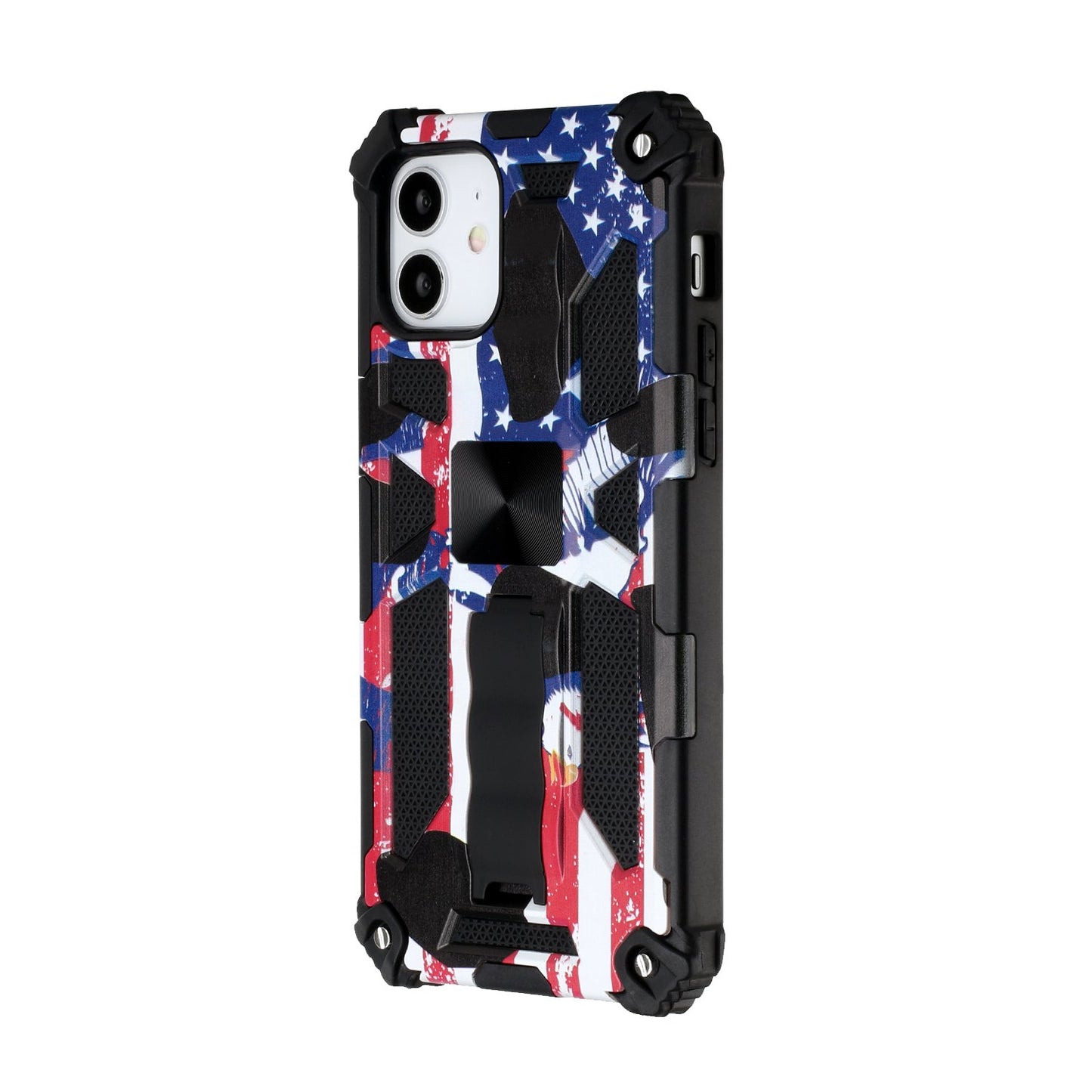 For Apple iPhone 14 (6.1") Heavy Duty Hybrid Fold Slide Kickstand [Military Grade] Rugged Magnetic Car Mount Stand American Flag USA Phone Case Cover