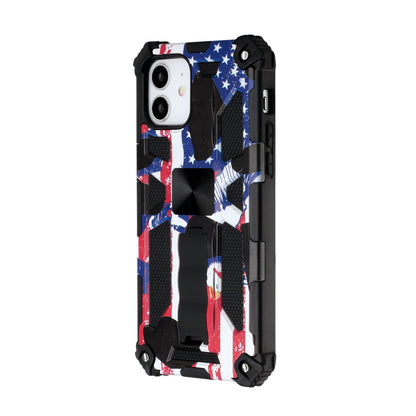 For Apple iPhone 14 (6.1") Heavy Duty Hybrid Fold Slide Kickstand [Military Grade] Rugged Magnetic Car Mount Stand American Flag USA Phone Case Cover