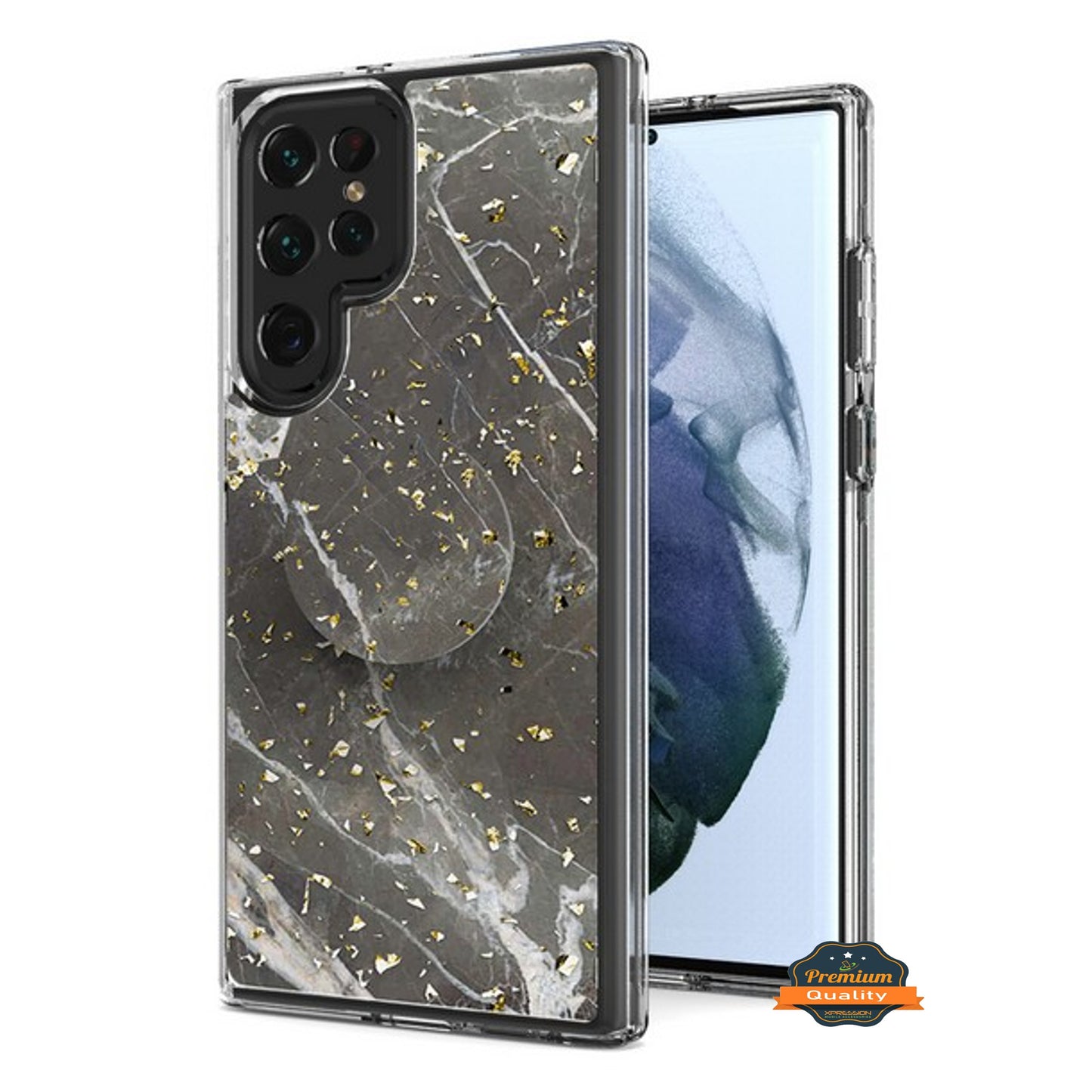 For Samsung Galaxy S22 Ultra Elegant Pattern Design Bling Glitter Hybrid Cases with Ring Stand Pop Up Finger Holder Kickstand  Phone Case Cover