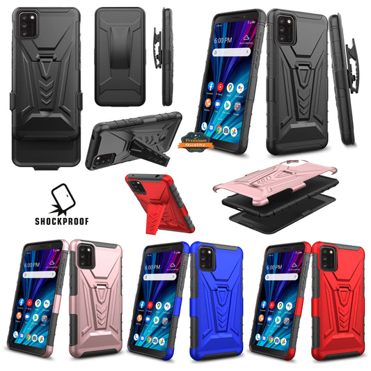 For AT&T Calypso Hybrid Armor V Kickstand with Swivel Belt Clip Holster Heavy Duty 3 in 1 Stand Defender Shockproof Rugged  Phone Case Cover