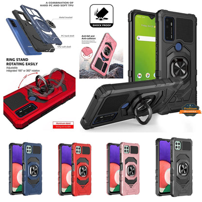 For Samsung Galaxy A03S Hybrid Magnetic Car Mount Ring Kickstand Stand Holder Full-Body Armor Protective [Military Grade]  Phone Case Cover