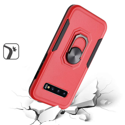 For Samsung Galaxy S10 Hybrid Tough Strong Dual Layer Hard PC TPU with Flat Magnetic Ring Kickstand Heavy-Duty Armor Red Phone Case Cover