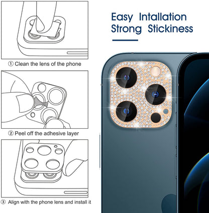 For Apple iPhone 14 (6.1") Camera Lens Zinc Alloy With Diamond Bling Glitter Lens Protective Camera Decoration Gold