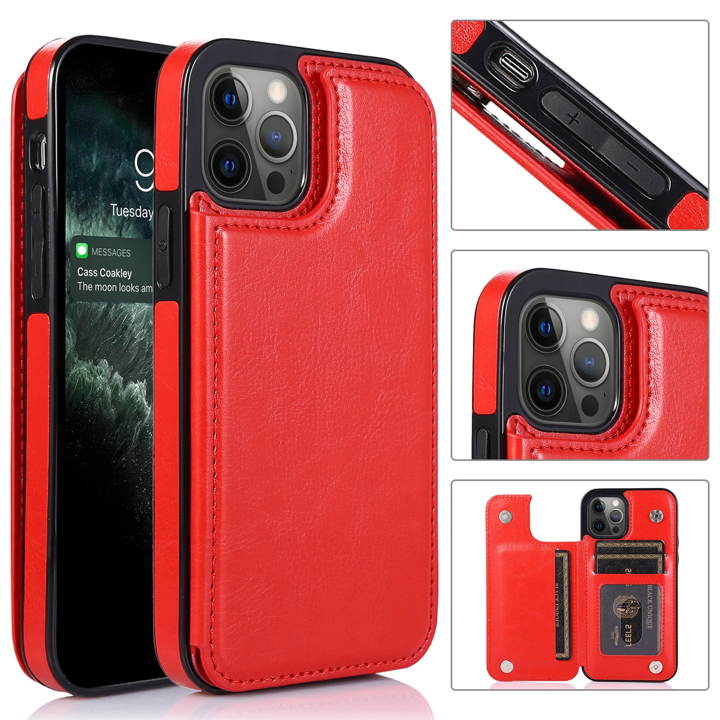 For Apple iPhone 13 Pro (6.1") PU Leather [Two Magnetic Clasp] [Card Slots] Stand Function Shockproof Back Wallet Flip  Phone Case Cover
