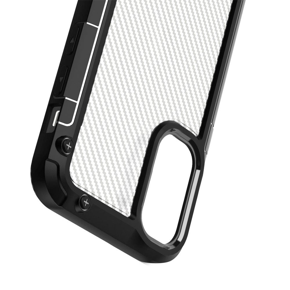 For Apple iPhone 13 (6.1") Clear Matte Carbon Fiber Design Heavy Duty Shockproof Hybrid Armor Military Grade Drop Protection  Phone Case Cover