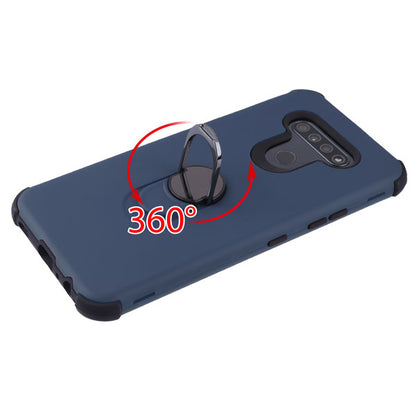 For LG K51 / Reflect Rugged Shockproof Hybrid Armor with Finger Ring Stand Holder Kickstand Navy Blue Phone Case Cover