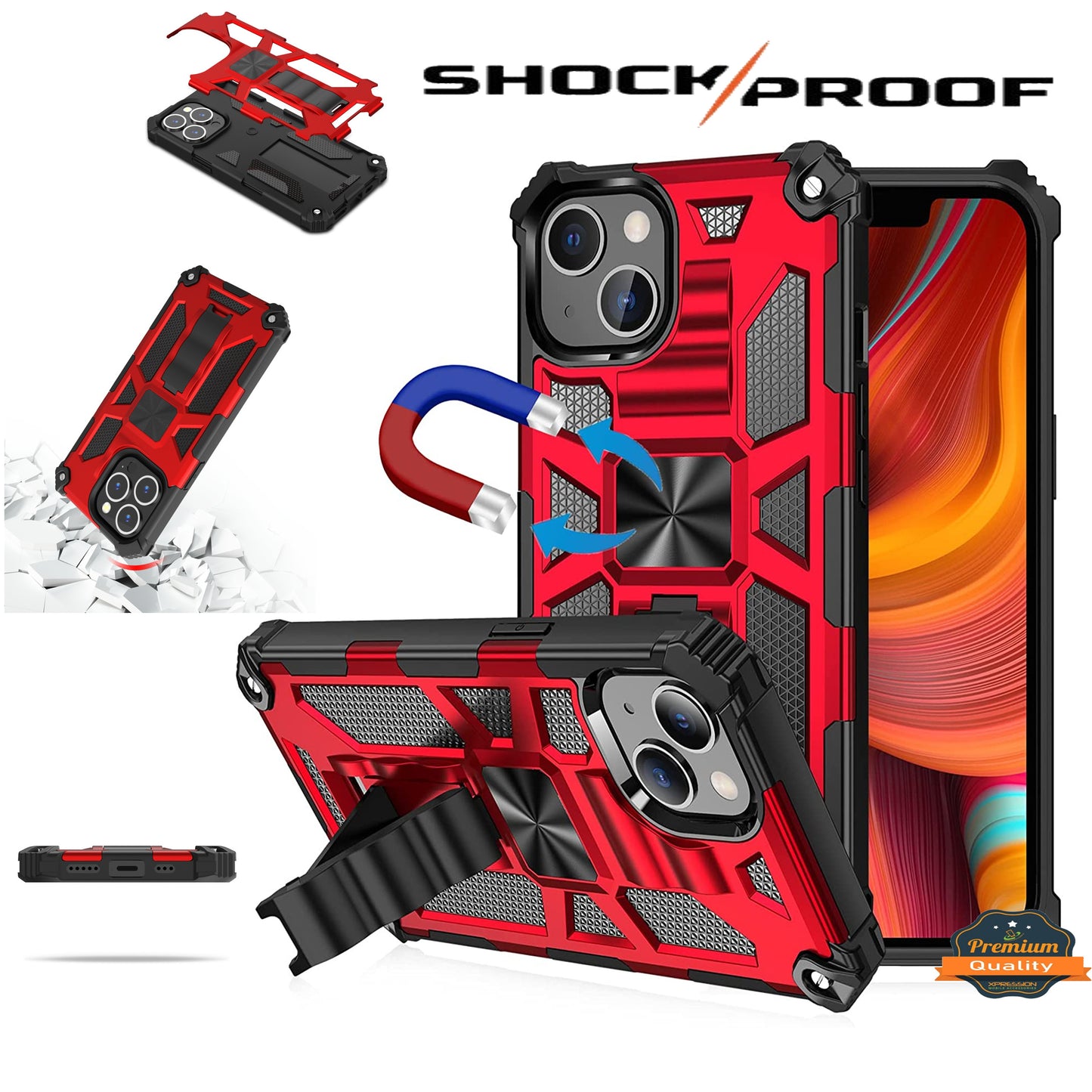 For Apple iPhone 13 Pro Max (6.7") Built in Magnetic Kickstand, Military Hybrid Bumper Heavy Duty Dual Layers Rugged Protective  Phone Case Cover