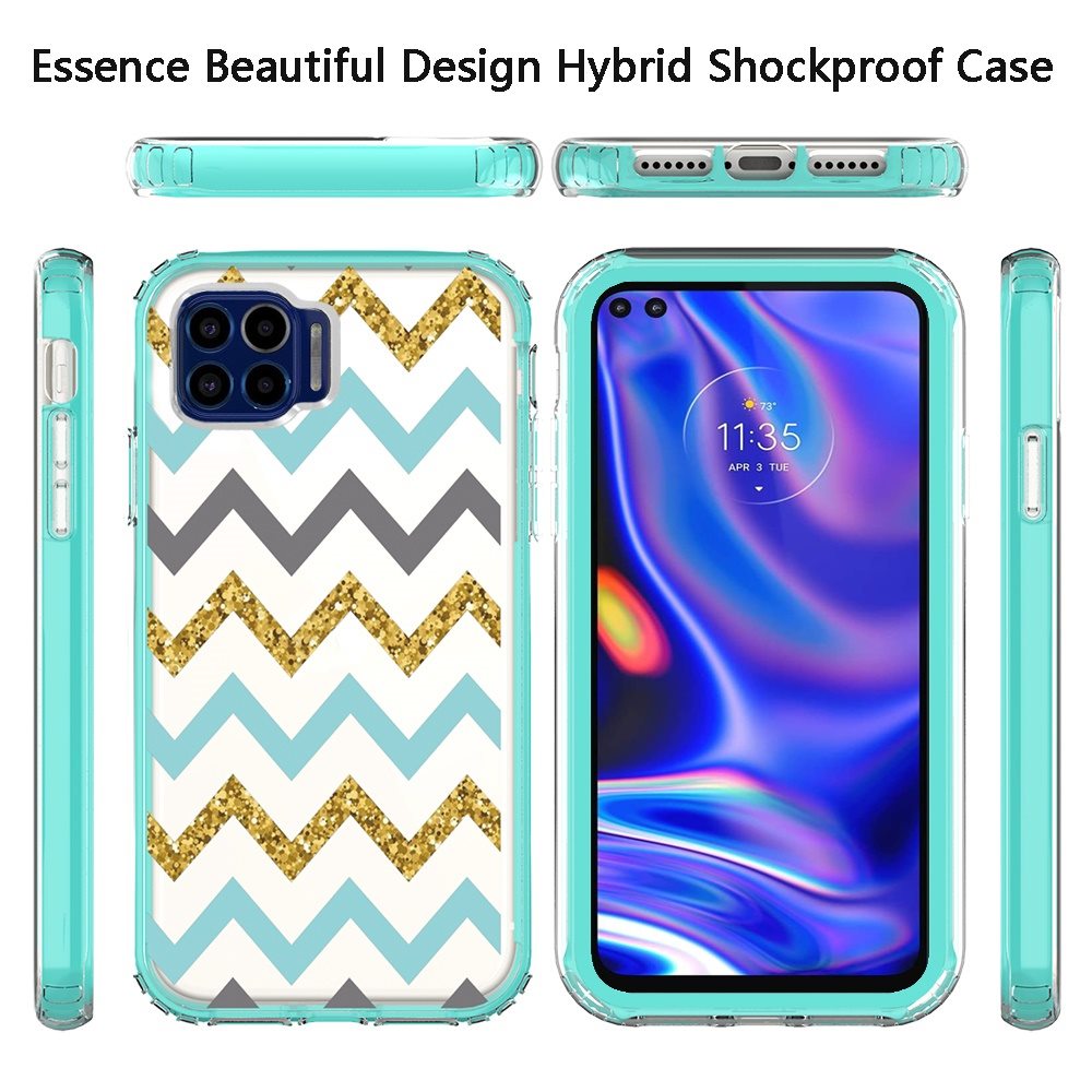 For Apple iPhone 14 Plus (6.7") Beautiful Design 3in1 Hybrid Triple Layer Armor Hard PC Plastic Rubber Frame Teal Chevron Phone Case Cover