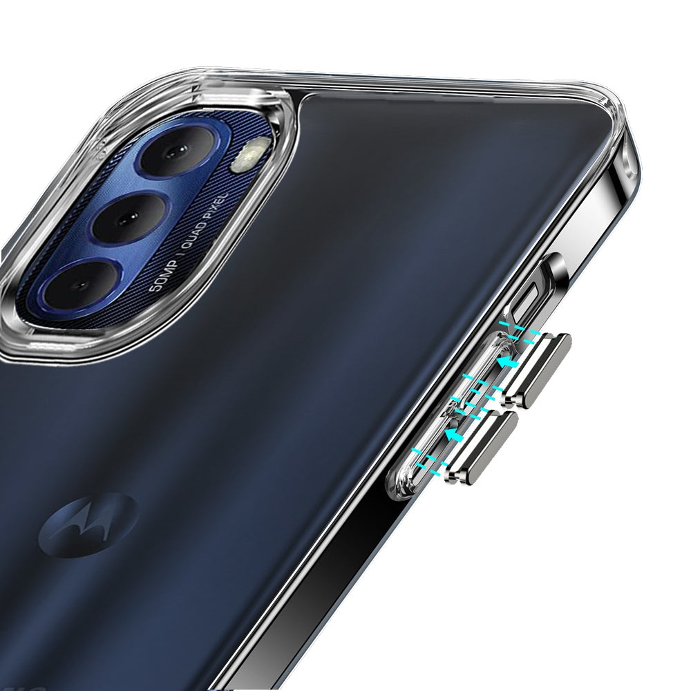 For Motorola Moto G Stylus 2022 4G Hybrid HD Crystal Clear Hard PC Back Gummy TPU Frame Slim Fit with Chromed Buttons Transparent Phone Case Cover