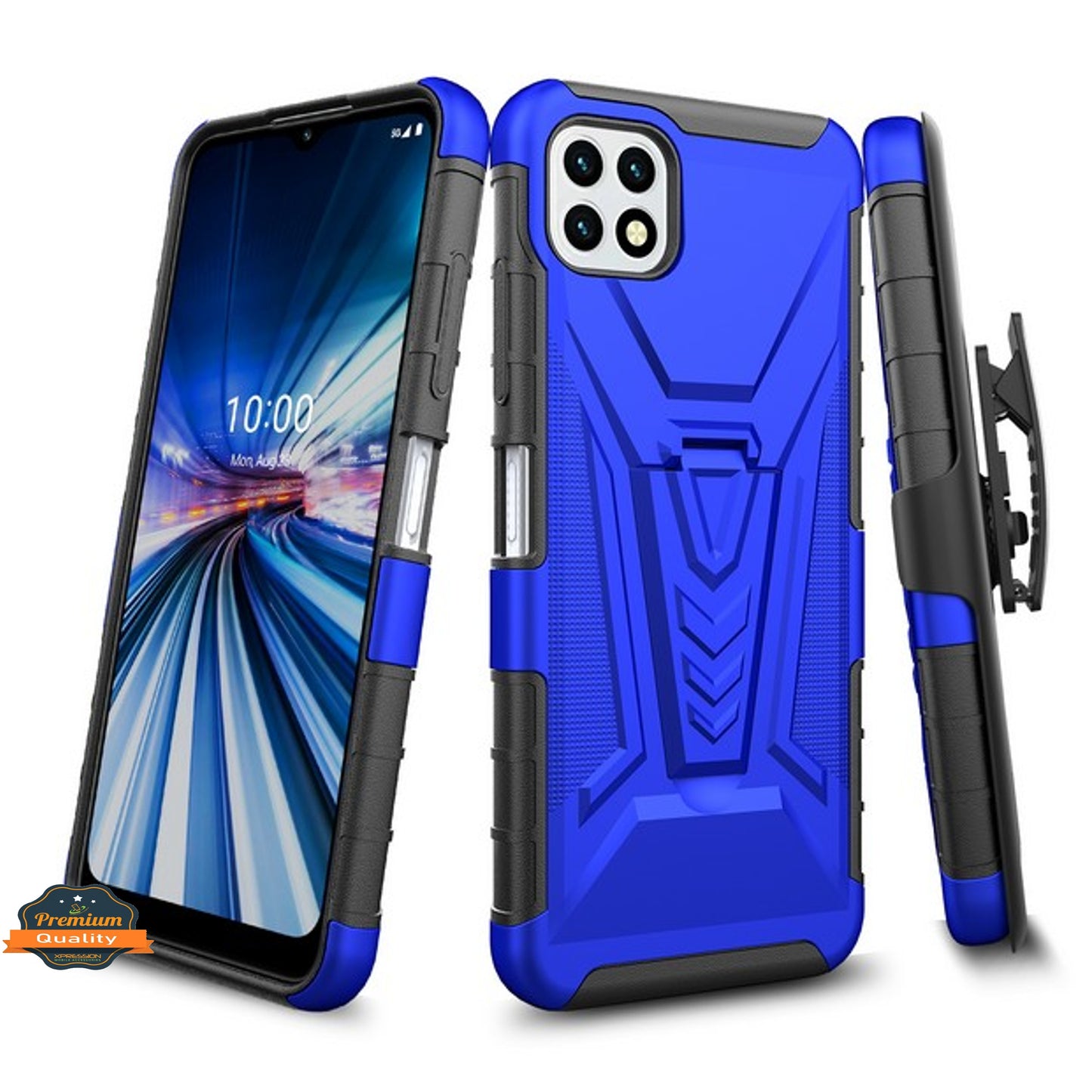 For Samsung Galaxy A22 5G Hybrid Armor Kickstand with Swivel Belt Clip Holster Heavy Duty 3 in 1 Defender Shockproof Rugged  Phone Case Cover
