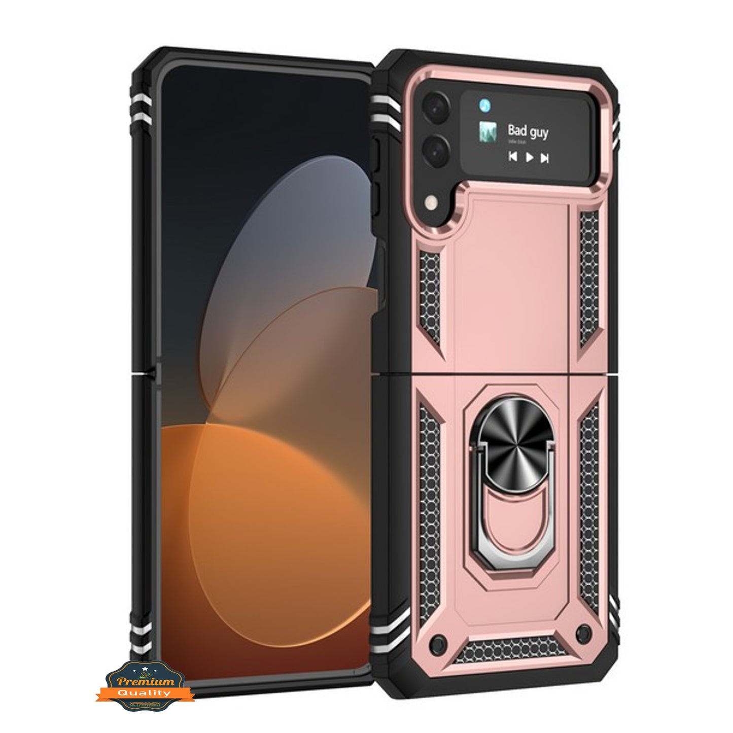 For Samsung Galaxy Z Flip 4 5G Shockproof Hybrid Dual Layer PC + TPU with Ring Stand Metal Kickstand Heavy Duty Armor Shell  Phone Case Cover