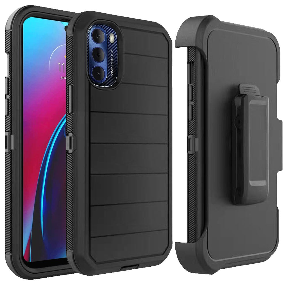 For Motorola Moto G Stylus 2022 4G Combo 3in1 Holster Heavy Duty Rugged with Swivel Belt Clip and Kickstand Black Phone Case Cover