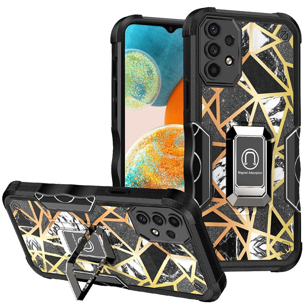 For Samsung Galaxy A23 5G Marble Stone Design Hybrid Armor with Magnetic Ring Stand Kickstand Heavy Duty Rugged  Phone Case Cover