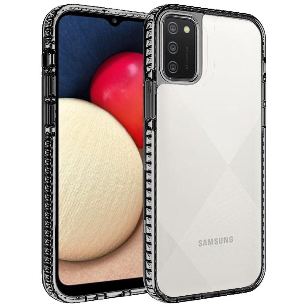 For Samsung Galaxy A02S Crystal Transparent Rugged Shockproof Hybrid PC+TPU Colorful Buttons Military Grade Protection Back  Phone Case Cover