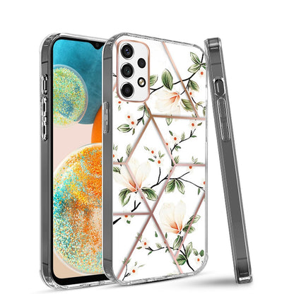 For Samsung Galaxy A23 5G Fashion Art Floral IMD Design Beautiful Flower Pattern Hybrid Protective Hard Rubber TPU White Flower Phone Case Cover