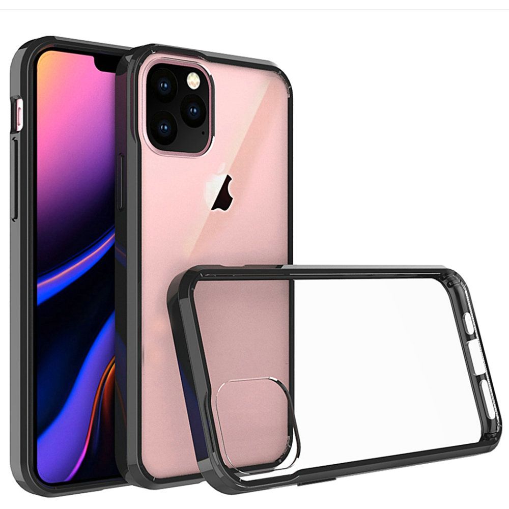 For Apple iPhone 13 (6.1") Hybrid Slim Crystal Clear Transparent Shock-Absorption Bumper TPU + Hard PC Back Frame Black Phone Case Cover