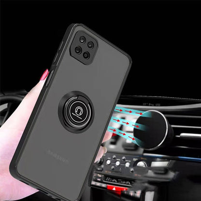 For Boost Mobile Celero 5G Hybrid Frosted Protector Magnetic Ring Holder Stand Kickstand Heavy Duty Rugged 2 in 1 PC + TPU Black Phone Case Cover