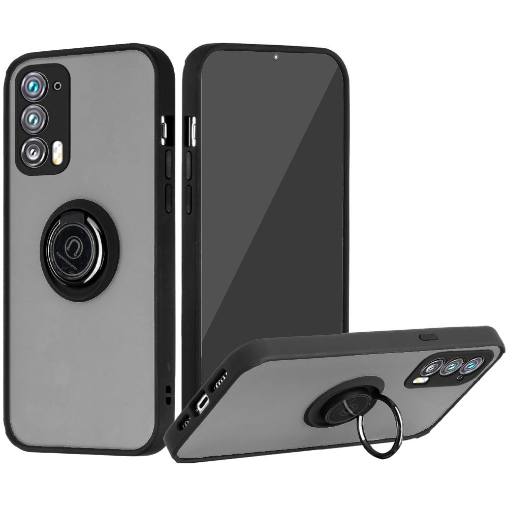 For Motorola Edge 20 Pro Hybrid Protective PC & TPU Shockproof with 360° Rotation Ring Magnetic Metal Stand & Covered Camera  Phone Case Cover