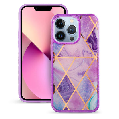 For Apple iPhone 13 /Pro Max Geometric Marble Design Pattern Soft TPU Rubber Hybrid Hard PC Shockproof Bumper  Phone Case Cover