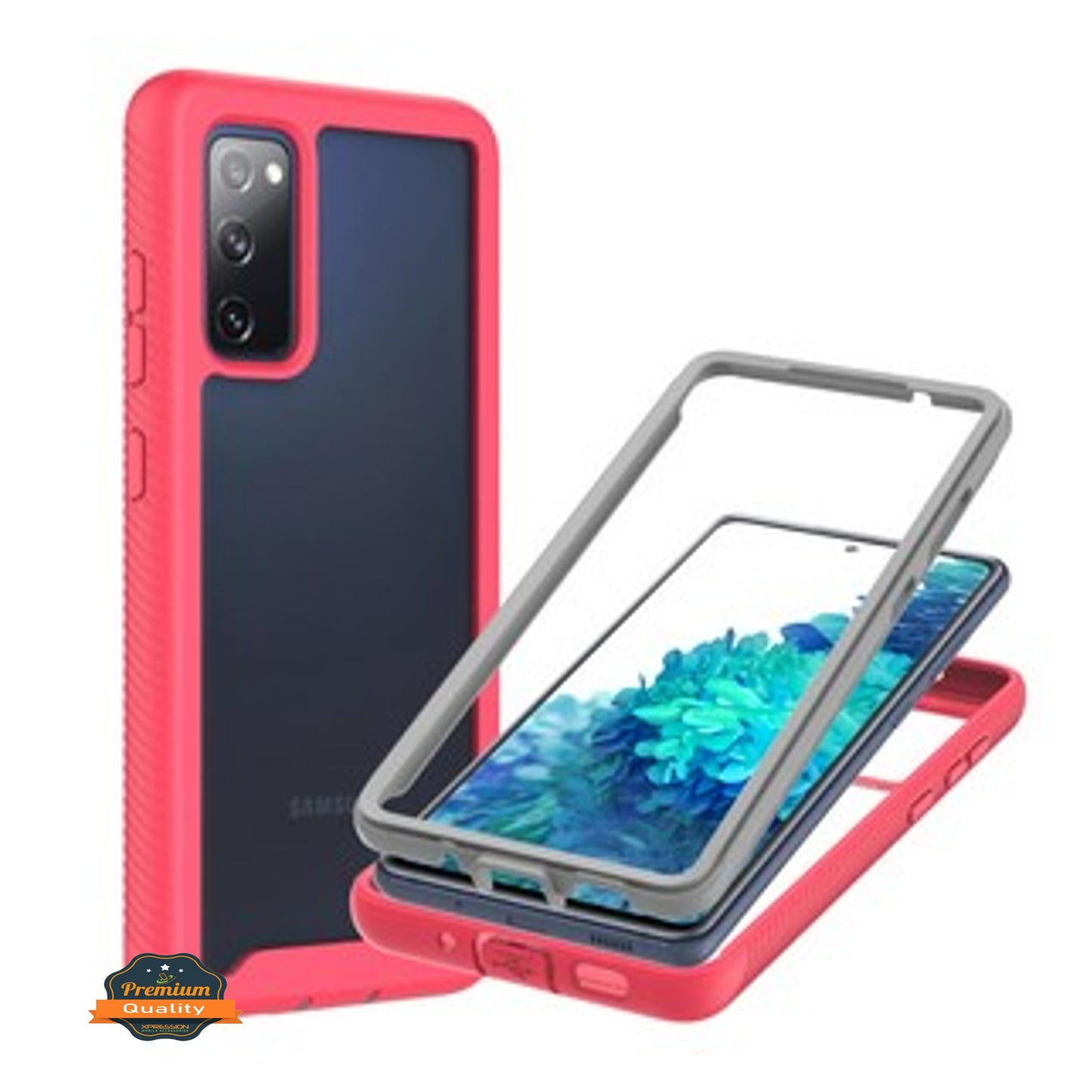 For Samsung Galaxy A23 5G Full Body Armor Slim Hybrid Double Layer Hard PC + TPU Transparent Back Rugged Shockproof Clear / Pink Phone Case Cover