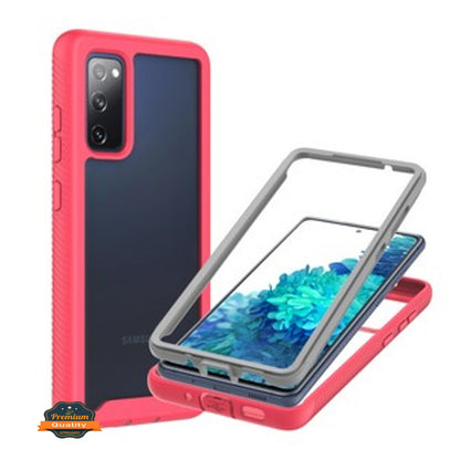 For Samsung Galaxy A23 5G Full Body Armor Slim Hybrid Double Layer Hard PC + TPU Transparent Back Rugged Shockproof Clear / Pink Phone Case Cover