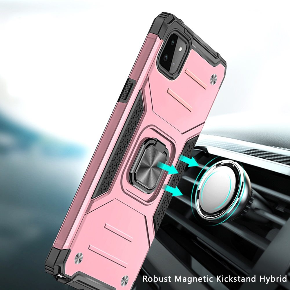 For Samsung Galaxy A22 5G Armor Hybrid with Ring Holder Kickstand Shockproof Heavy-Duty Durable Rugged Dual Layer Hard PC Rose Gold Phone Case Cover
