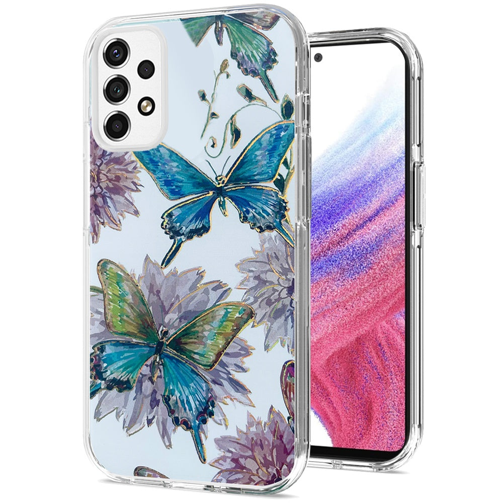 For Apple iPhone 11 (6.1") Electroplated Gold Frame Glitter Bling Transparent Hybrid Hard PC Rubber Shockproof Butterfly Floral Phone Case Cover