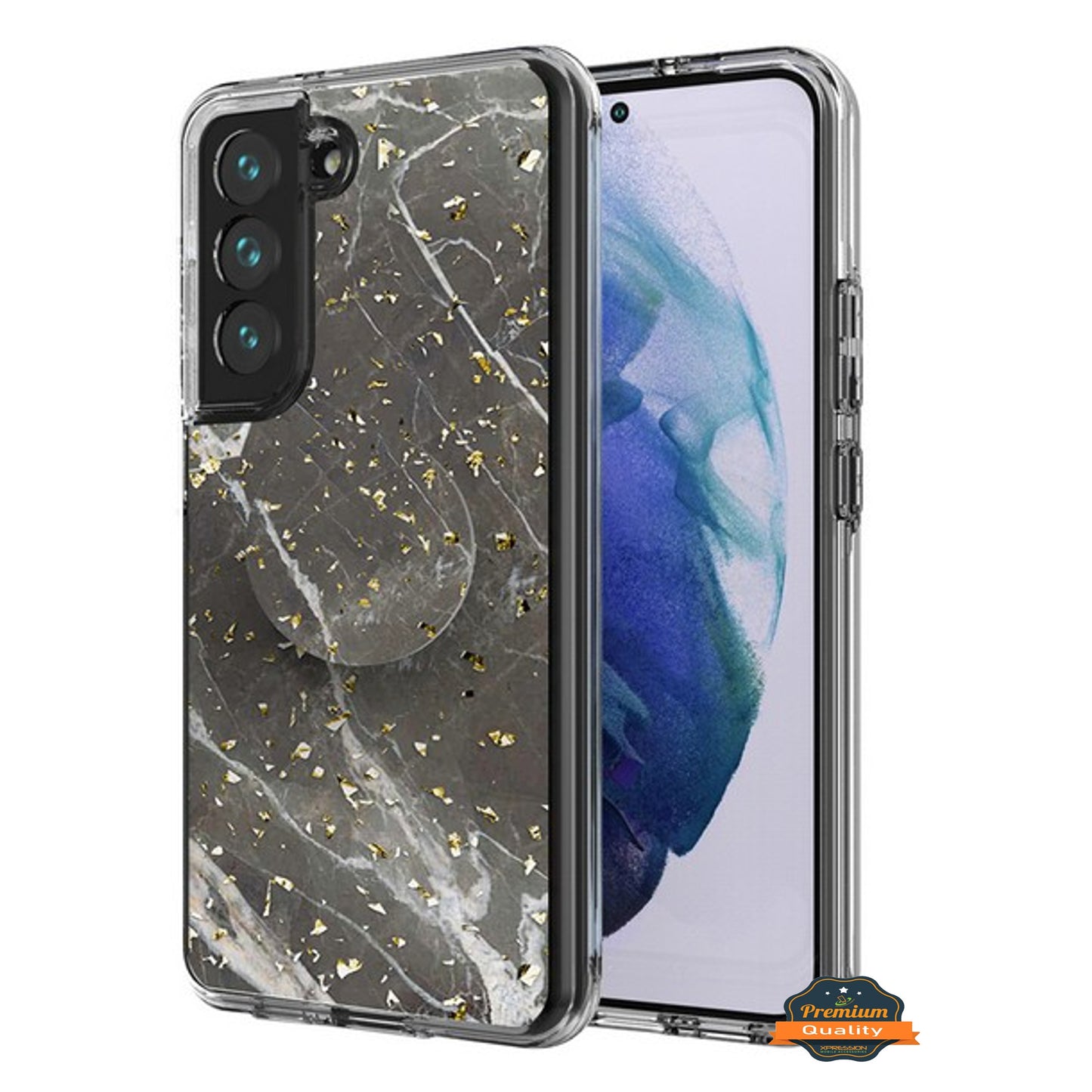 For Samsung Galaxy S22 Elegant Pattern Design Bling Glitter Hybrid Cases with Ring Stand Pop Up Finger Holder Kickstand  Phone Case Cover