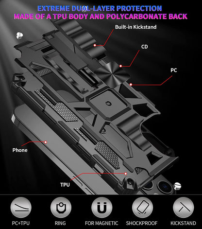 For Apple iPhone 13 (6.1") Built in Magnetic Kickstand, Military Hybrid Bumper Heavy Duty Dual Layers Rugged Protective  Phone Case Cover