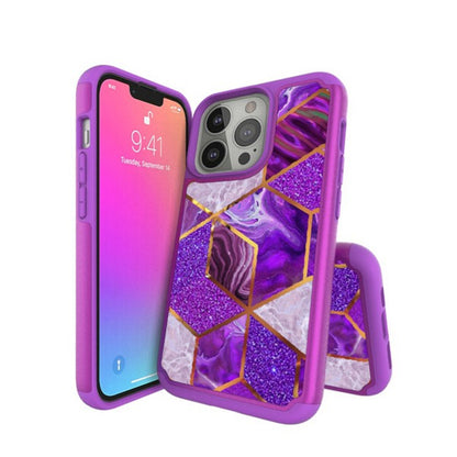 For Apple iPhone 13 Pro Max (6.7") Pattern Design Slim Hybrid Grid Bumper Rubber Soft TPU & Hard Back PC Protective  Phone Case Cover