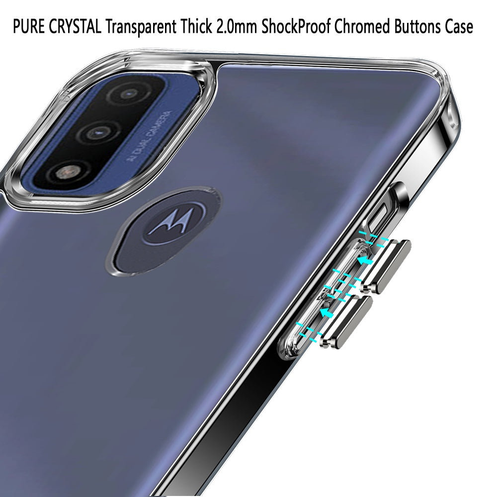 For Motorola Moto G Pure /G Power 2022 Hybrid HD Crystal Clear Hard PC Back Gummy TPU Frame Slim Chromed Buttons Transparent Phone Case Cover
