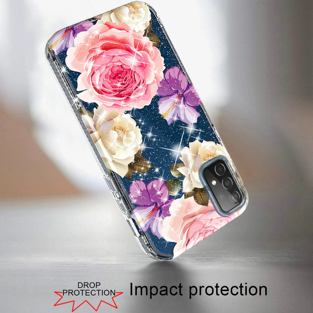 For Apple iPhone SE 2022 3rd/SE 2020/8/7 Slim Hybrid Shiny Glitter Clear Floral Pattern Bloom Flower Design TPU Hard Back  Phone Case Cover