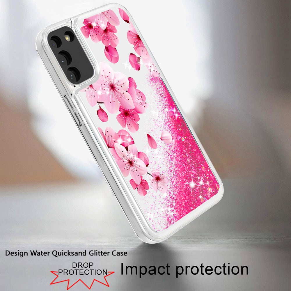 For Samsung Galaxy S22 /Plus Ultra Floral Design Quicksand Water Flowing Liquid Floating Colorful Glitter Bling Flower Fashion TPU Hybrid  Phone Case Cover