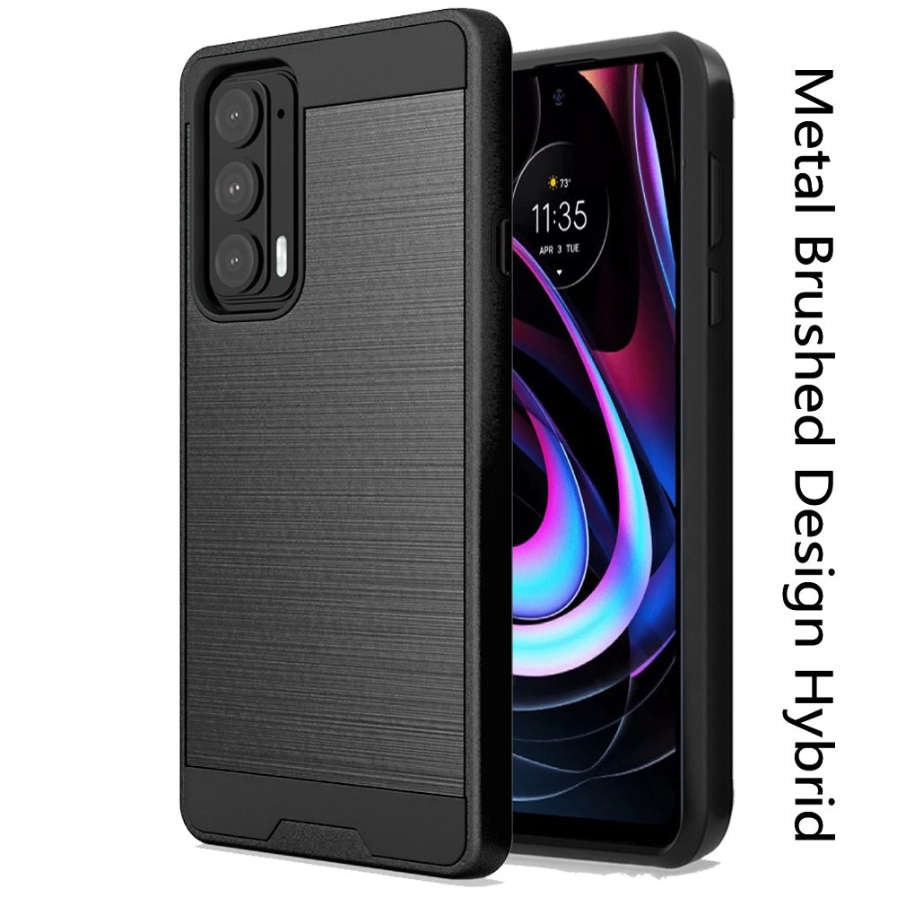 For Motorola Edge 2021 Hybrid Rugged Brushed Metallic Design [Soft TPU + Hard PC] Dual Layer Shockproof Armor Impact Slim  Phone Case Cover