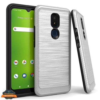 For Cricket Icon 3 Armor Brushed Texture Rugged Carbon Fiber Design Shockproof Dual Layers Hard PC + TPU Protective  Phone Case Cover