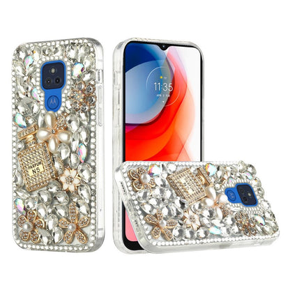For Motorola Edge+ 2022 /Edge Plus Bling Clear Crystal 3D Full Diamonds Luxury Sparkle Rhinestone Hybrid Protective Pearl Flowers Perfume Phone Case Cover