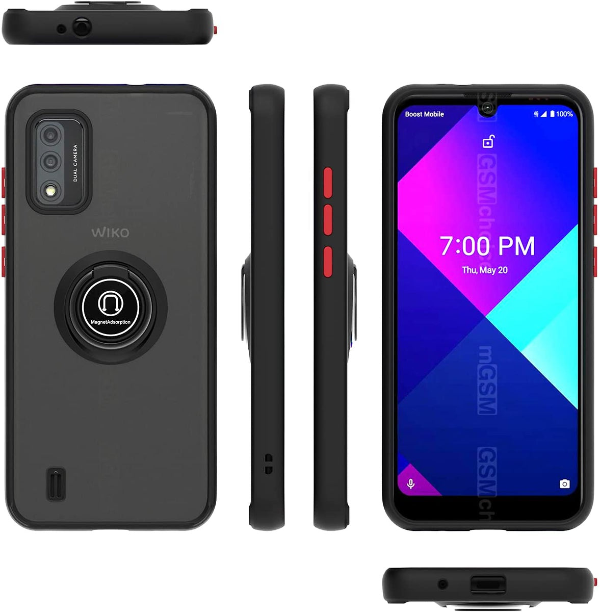 For Wiko Ride 3 Matte Translucent with Ring Stand /Kickstand (Work with Car Mount) Hybrid Shockproof Armor [Military Grade] Bumper  Phone Case Cover