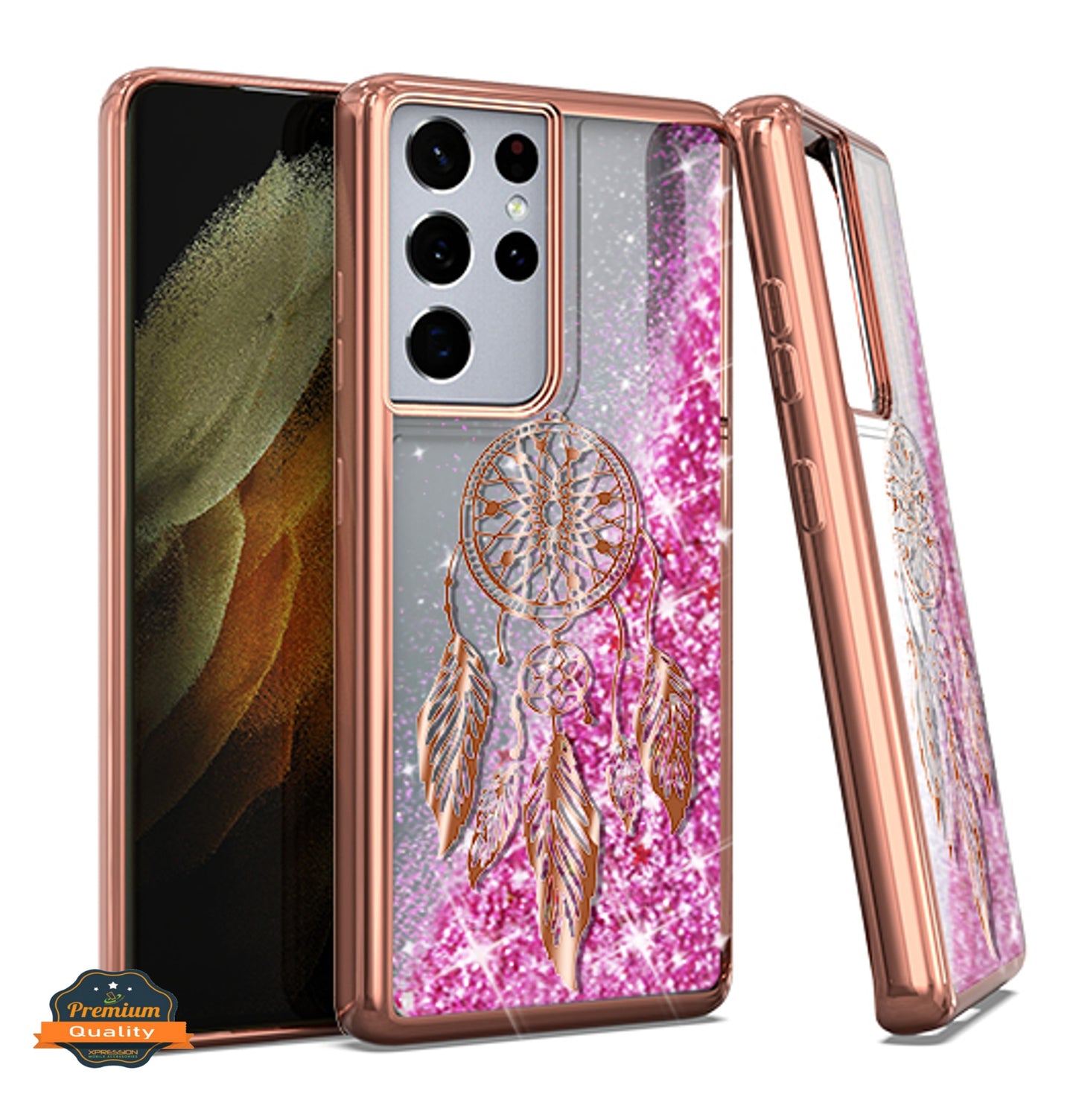 For Apple iPhone 14 (6.1") Quicksand Liquid Glitter Bling Flowing Sparkle Fashion Hybrid TPU and Chrome Plating Hard  Phone Case Cover