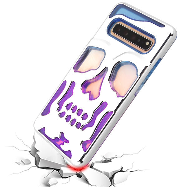 For Samsung Galaxy S10 5G (6.7") Hybrid Dual Layer Skull Skeleton Hard PC Shockproof TPU Rugged Plating Blue Purple Clear Phone Case Cover