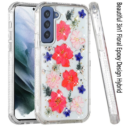 For Samsung Galaxy S21 FE /Fan Edition Sparkle Glitter Floral Epoxy Design Shockproof Hybrid Fashion Bling Rubber TPU  Phone Case Cover