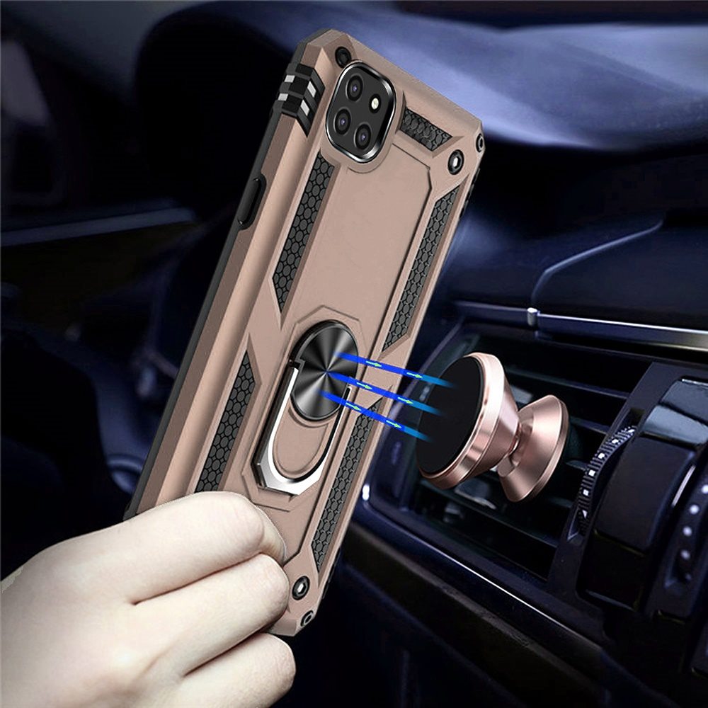 For Samsung Galaxy A22 5G Armor Hybrid Durable 360 Degree Rotatable Ring Stand Holder Kickstand 2in1 Fit Magnetic Car Mount Gold Phone Case Cover