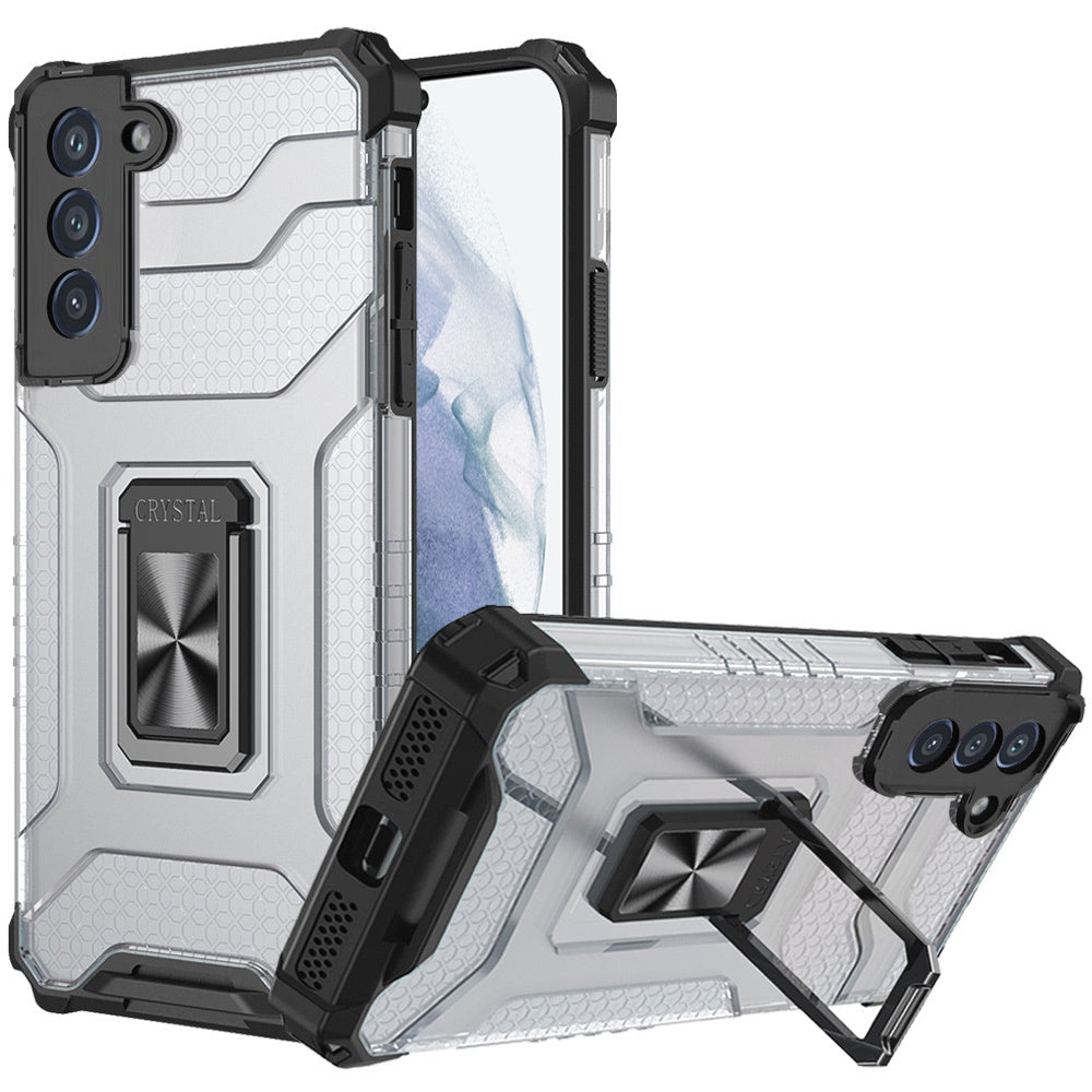 For Samsung Galaxy S22 Transparent 360 Rotation Built-in Magnetic Ring Kickstand Holder Hybrid Rugged Armor Bumper  Phone Case Cover