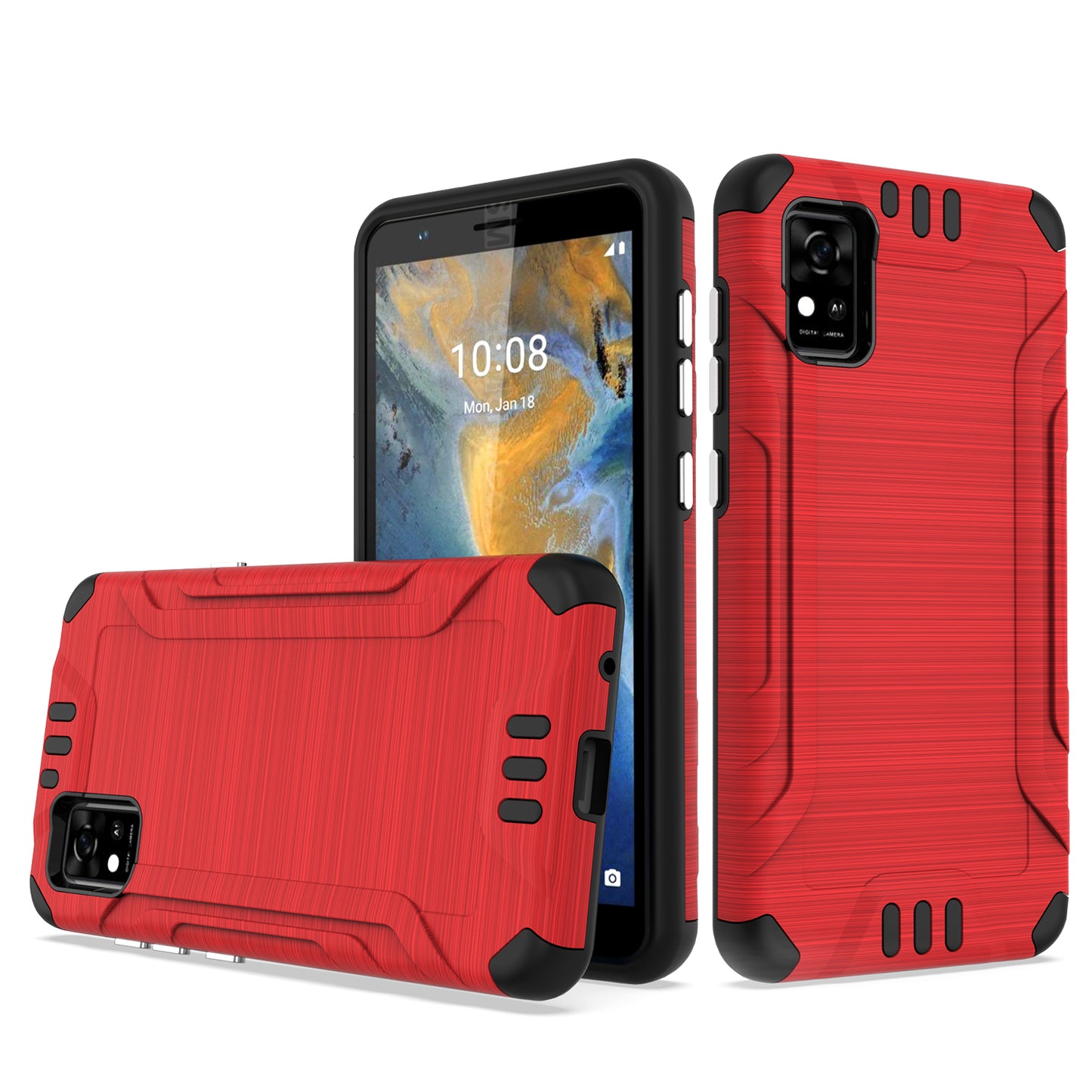 For ZTE Z589, Z5158 Hybrid Dual Layer Slim Defender Armor Tuff Metallic Brush Texture Finishing Shockproof Hard PC + Soft TPU Rubber  Phone Case Cover