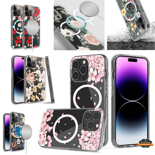 For Apple iPhone 13 /6.1" Hybrid Flower Design Stylish Fashion Thick Cases MagSafe Compatible Hard PC Shockproof  Phone Case Cover