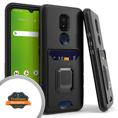 For Cricket Icon 3 Wallet Credit Card Slot Holder with Metal Ring Kickstand Heavy Duty Shockproof Hybrid Dual Layer Magnetic Stand  Phone Case Cover