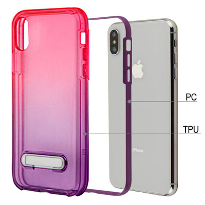 For Apple iPhone XS Max Slim Hybrid Transparent Rubber Gummy Hard PC with Kickstand Protective Purple Pink Phone Case Cover