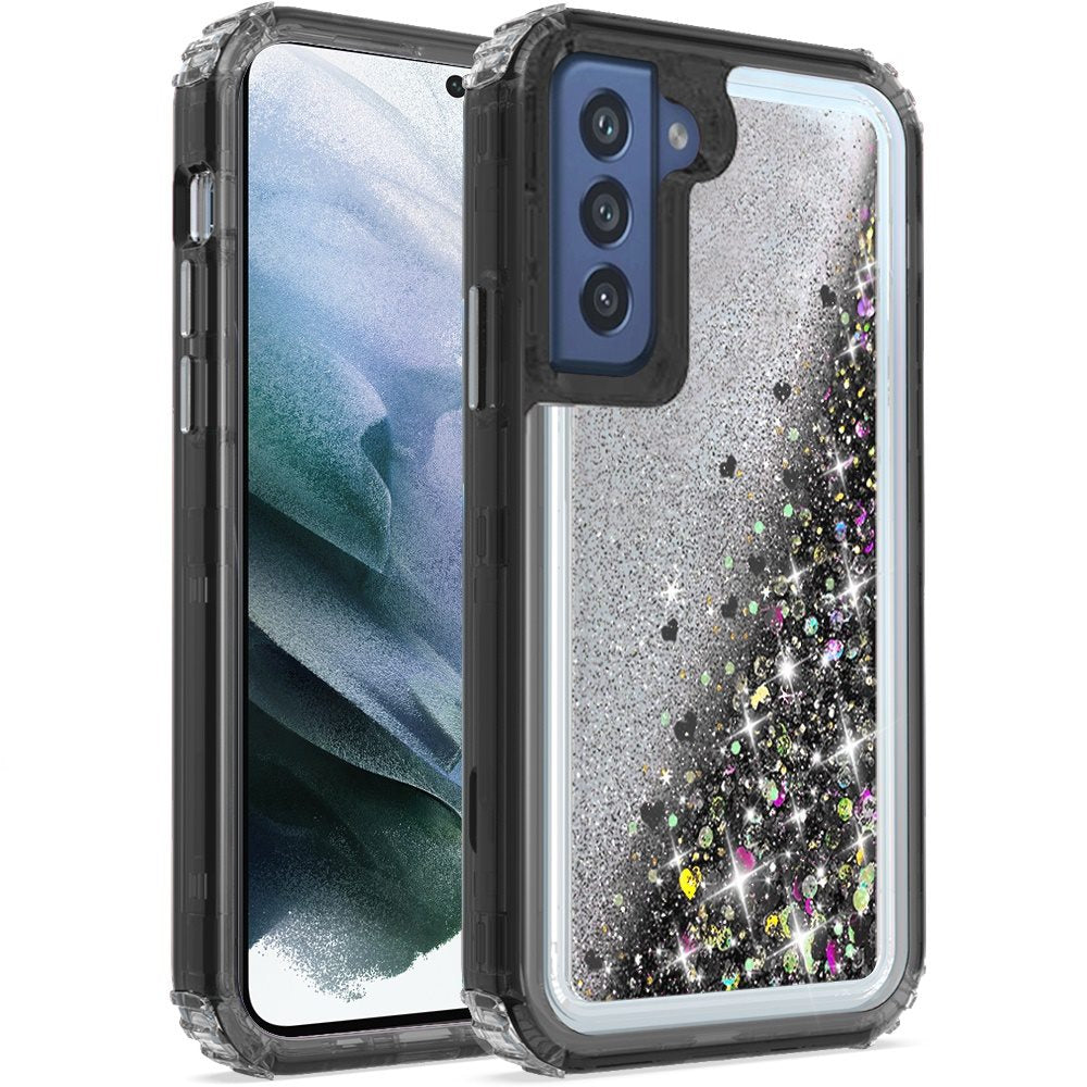 For Apple iPhone 13 Pro Max (6.7") Luxury Floating Glitter Case Sparkle Bling Quicksand Clear Heavy Duty Bumper Dual Layer PC Frame TPU Back  Phone Case Cover