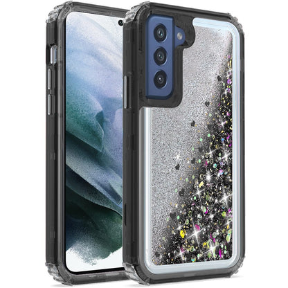 For Apple iPhone 13 Pro Max (6.7") Luxury Floating Glitter Case Sparkle Bling Quicksand Clear Heavy Duty Bumper Dual Layer PC Frame TPU Back  Phone Case Cover